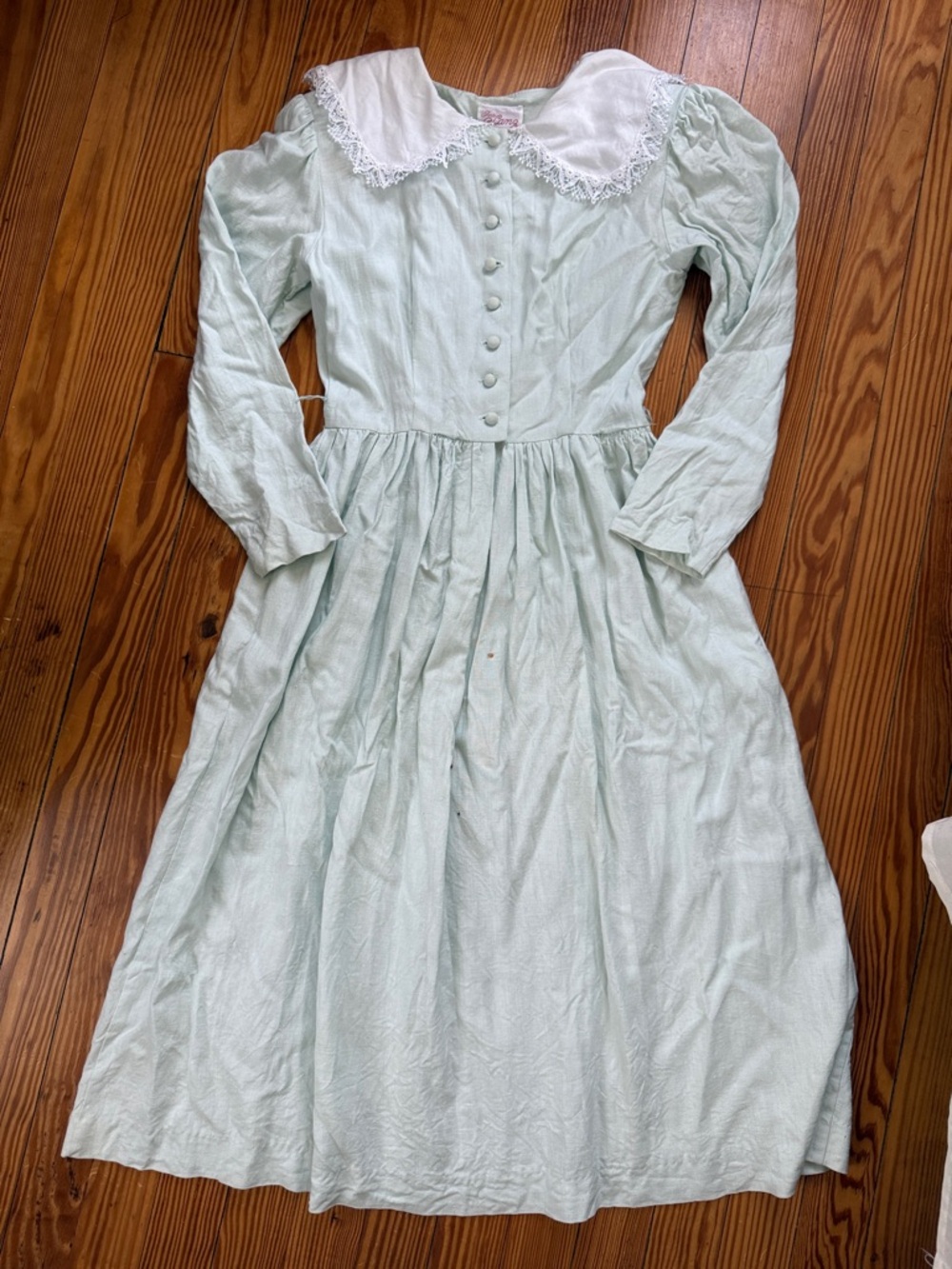 Vintage Petite Lanz linen dress in pastel teal, size 6